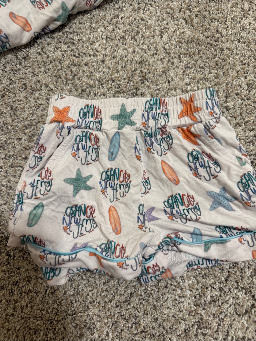 Girls Surf Print Short Romper with Aqua Pocket - Picture 4 of 4